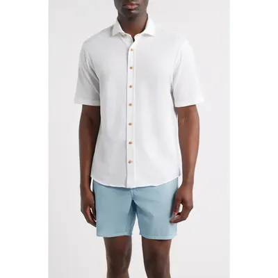 johnnie-O johnnie-O Surfsucker Knit Short Sleeve Button-Up Shirt in White — Men Winter white Tops