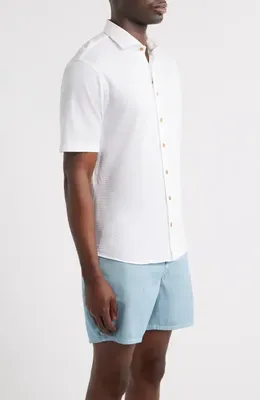 johnnie-O johnnie-O Surfsucker Knit Short Sleeve Button-Up Shirt in White — Men Winter white Tops