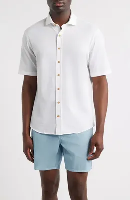 johnnie-O johnnie-O Surfsucker Knit Short Sleeve Button-Up Shirt in White — Men Winter white Tops