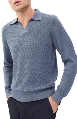 rag & bone rag & bone Charles Wool Johnny Collar Polo Sweater in Blue — Men Summer grey Tops