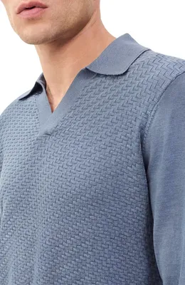 rag & bone rag & bone Charles Wool Johnny Collar Polo Sweater in Blue — Men Summer grey Tops