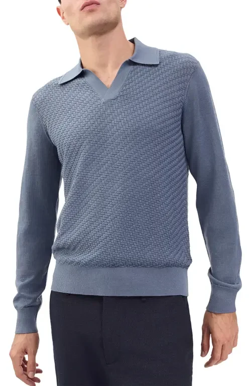 rag & bone rag & bone Charles Wool Johnny Collar Polo Sweater in Blue — Men Summer grey Tops
