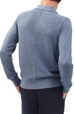 rag & bone rag & bone Charles Wool Johnny Collar Polo Sweater in Blue — Men Summer grey Tops