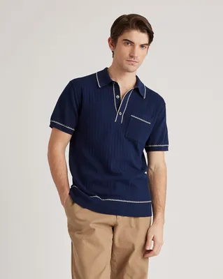 Quince Quince | Men's -Silk Tipped Polo Sweater in Navy/Ivory in Navy/Ivory — Men Winter Tops