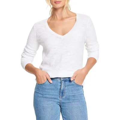 NIC+ZOE NIC+ZOE Breezy Textures Cotton Blend Sweater in Paper White — Women Winter white Tops