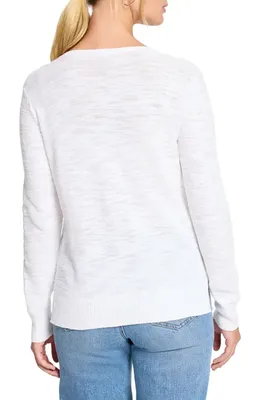 NIC+ZOE NIC+ZOE Breezy Textures Cotton Blend Sweater in Paper White — Women Winter white Tops