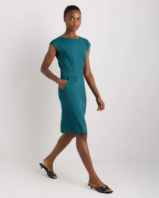 Quince Quince | Women's Ultra-Stretch Ponte Cap Sleeve Dress in Ocean Green — Women Summer teal Dresses