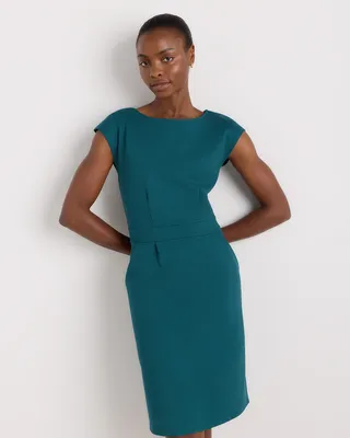 Quince Quince | Women's Ultra-Stretch Ponte Cap Sleeve Dress in Ocean Green — Women Summer teal Dresses