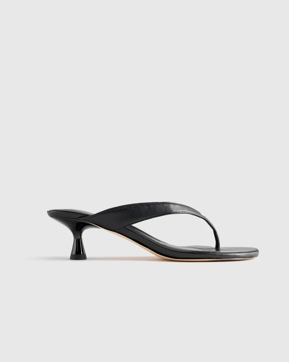 Quince Quince | Women's Italian Leather Thong Kitten Heel Sandal in Black — Women Winter black Accessories