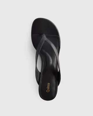 Quince Quince | Women's Italian Leather Thong Kitten Heel Sandal in Black — Women Winter black Accessories