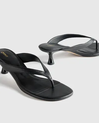 Quince Quince | Women's Italian Leather Thong Kitten Heel Sandal in Black — Women Winter black Accessories