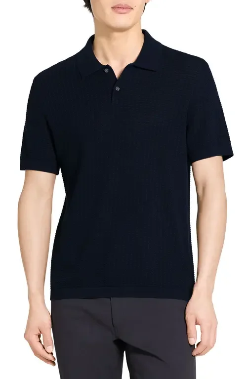Theory Theory Tactile Cotton Polo in Baltic - Xhx — Men Winter black Tops