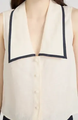 FRAME FRAME The Cabana Linen Button-Up Top in Cream Multi — Women Spring ivory Tops