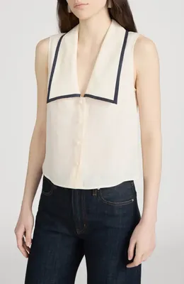 FRAME FRAME The Cabana Linen Button-Up Top in Cream Multi — Women Spring ivory Tops