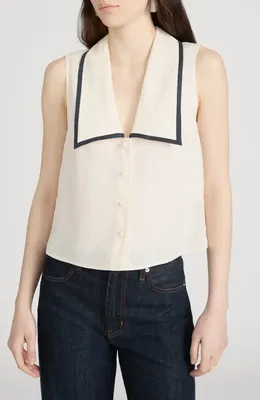 FRAME FRAME The Cabana Linen Button-Up Top in Cream Multi — Women Spring ivory Tops