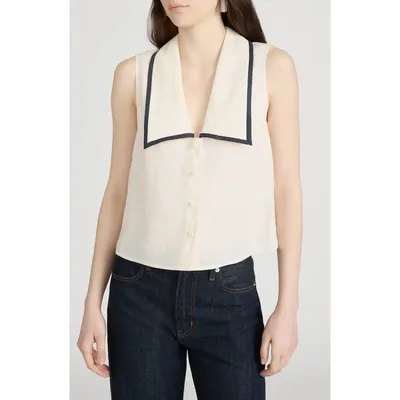 FRAME FRAME The Cabana Linen Button-Up Top in Cream Multi — Women Spring ivory Tops