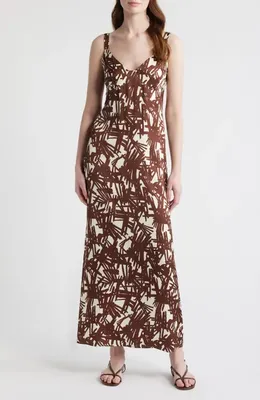 rag & bone rag & bone Aubrey Print Sleeveless Satin Maxi Dress in Brown — Women Autumn brown Dresses