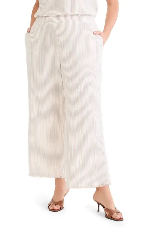 NIC+ZOE NIC+ZOE Pinstripe Cotton Blend Wide Leg Pants in Neutral Multi — Women Spring white Pants