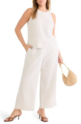 NIC+ZOE NIC+ZOE Pinstripe Cotton Blend Wide Leg Pants in Neutral Multi — Women Spring white Pants