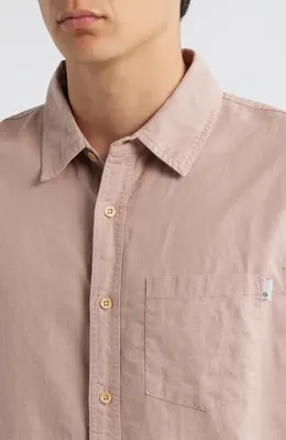 AG AG Wesley Linen & Cotton Button-Up Shirt in Desert Mauve — Men Autumn tan Tops