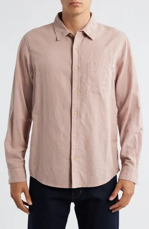 AG AG Wesley Linen & Cotton Button-Up Shirt in Desert Mauve — Men Autumn tan Tops