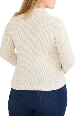 NIC+ZOE NIC+ZOE Textured Johnny Collar Long Sleeve Shirt in Neutral Multi — Women Autumn ivory Tops