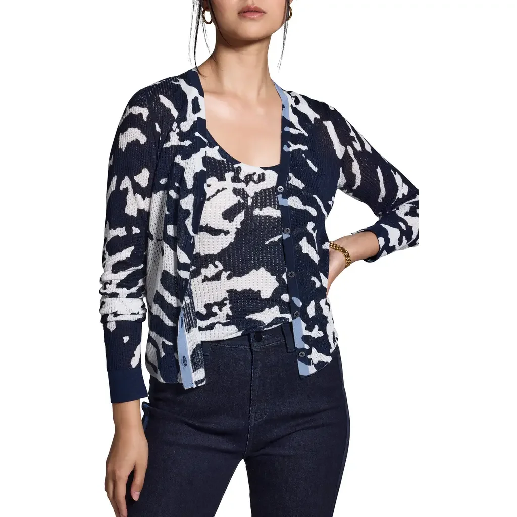 NIC+ZOE NIC+ZOE Nightfall Rib Cardigan in Indigo Multi — Women Winter navy Tops