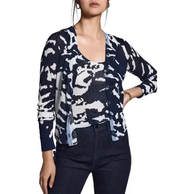 NIC+ZOE NIC+ZOE Nightfall Rib Cardigan in Indigo Multi — Women Winter navy Tops