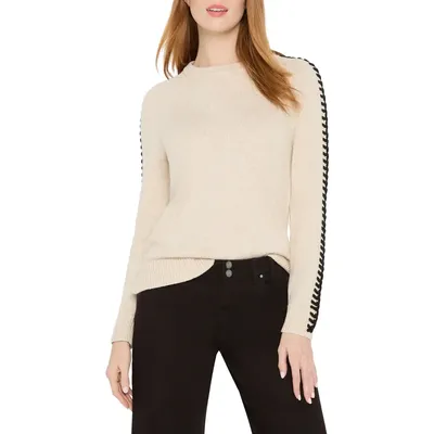 NIC+ZOE NIC+ZOE Dashing Down Metallic Sweater in Pale Sisal — Women Spring white Tops