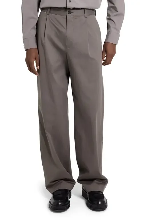 Theory Theory Relaxed Pleat in Moonsoft Cotton Blend Pants in Morel — Men Autumn grey Pants