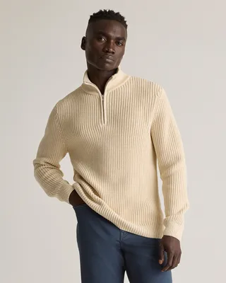 Quince Quince | Men's Fisherman Quarter-Zip Sweater in Alabaster — Men Spring white Sweaters & Knits