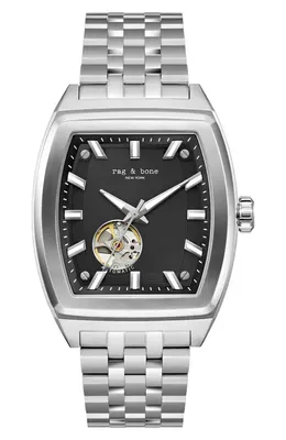 rag & bone rag & bone Mercer Automatic Bracelet Watch in Silver — Men Winter white Accessories