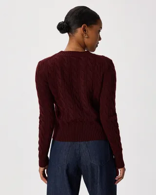 Quince Quince | Women's Mongolian Cashmere Shrunken Cable Crewneck Sweater in Rich Burgundy — Women Autumn burgundy Sweaters & Knits