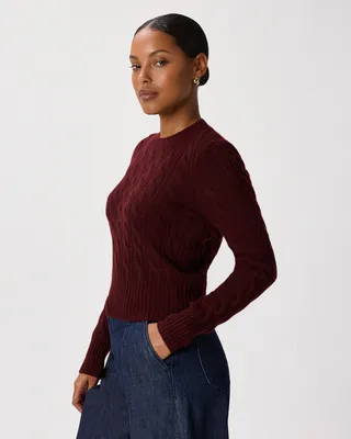 Quince Quince | Women's Mongolian Cashmere Shrunken Cable Crewneck Sweater in Rich Burgundy — Women Autumn burgundy Sweaters & Knits