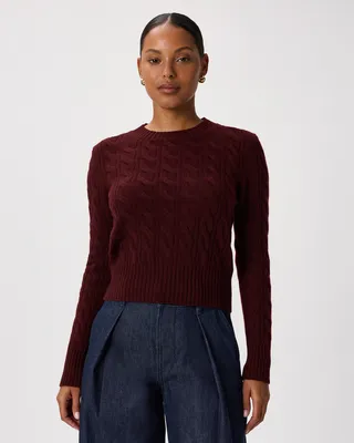Quince Quince | Women's Mongolian Cashmere Shrunken Cable Crewneck Sweater in Rich Burgundy — Women Autumn burgundy Sweaters & Knits