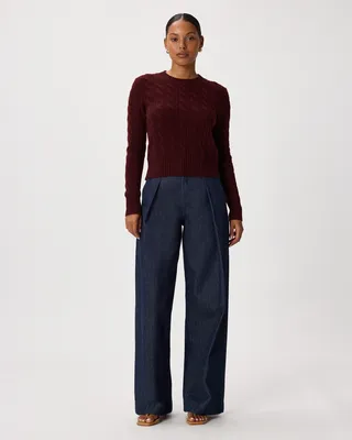 Quince Quince | Women's Mongolian Cashmere Shrunken Cable Crewneck Sweater in Rich Burgundy — Women Autumn burgundy Sweaters & Knits