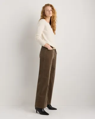 Quince Quince | Women's Organic Stretch Corduroy Wide Leg Pants in Seaweed — Women Autumn grey Trousers & Chinos