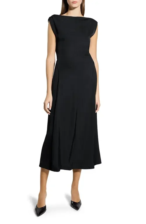 Theory Theory Boat Neck Midi Dress in Black — Women Winter black Dresses