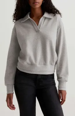 AG AG Carol Split Neck Knit Pullover in Heather Grey — Women Summer silver Tops