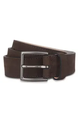Vince Vince Nubuck Leather Belt in Dark Roast/Matte Gunmetal — Men Autumn chocolate Accessories