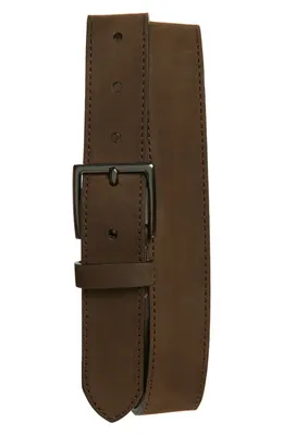Vince Vince Nubuck Leather Belt in Dark Roast/Matte Gunmetal — Men Autumn chocolate Accessories