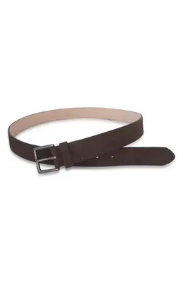 Vince Vince Nubuck Leather Belt in Dark Roast/Matte Gunmetal — Men Autumn chocolate Accessories