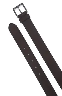 Vince Vince Nubuck Leather Belt in Dark Roast/Matte Gunmetal — Men Autumn chocolate Accessories
