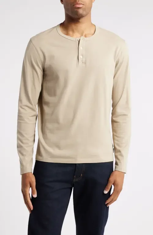 AG AG Bryce Long Sleeve Henley Shirt in Dry Dust — Men Spring ivory Tops