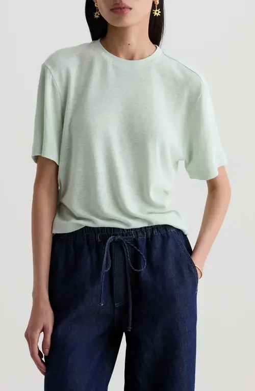 AG AG Charli Boxy Linen Blend T-Shirt in Summer Vine — Women Summer white Tops