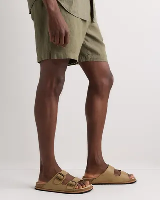 Quince Quince | Men's Nubuck Leather Double Buckle Slide in Wheat — Men Autumn camel Accessories