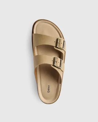 Quince Quince | Men's Nubuck Leather Double Buckle Slide in Wheat — Men Autumn camel Accessories