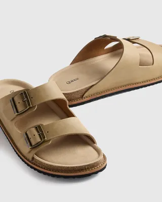 Quince Quince | Men's Nubuck Leather Double Buckle Slide in Wheat — Men Autumn camel Accessories