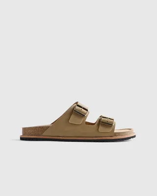 Quince Quince | Men's Nubuck Leather Double Buckle Slide in Wheat — Men Autumn camel Accessories