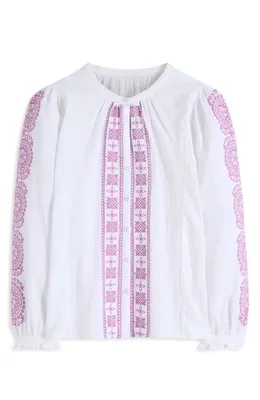 Boden Boden Camille Double Cloth Cotton Top in White Embroidered — Women Spring white Tops